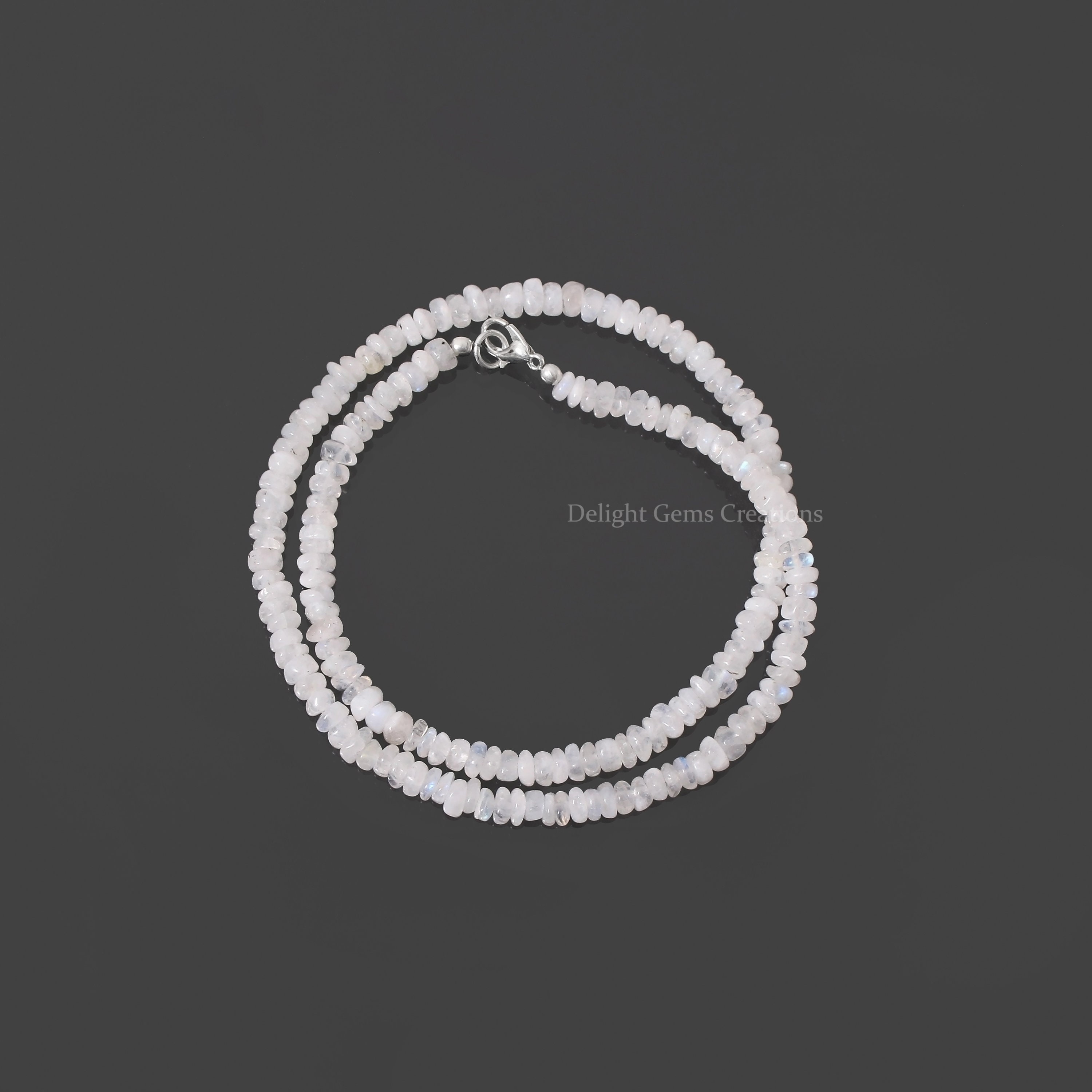 Rainbow Moonstone Beaded Necklace, Blue Flash Rondelle Beads
