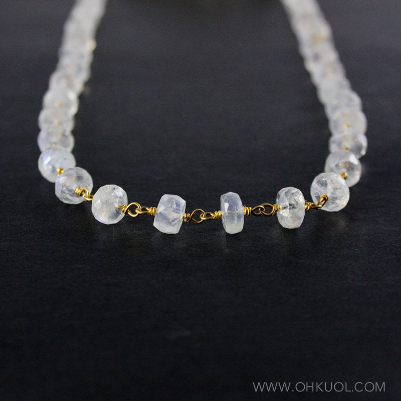 Rainbow Moonstone Beaded Necklace, Boho Jewelry
