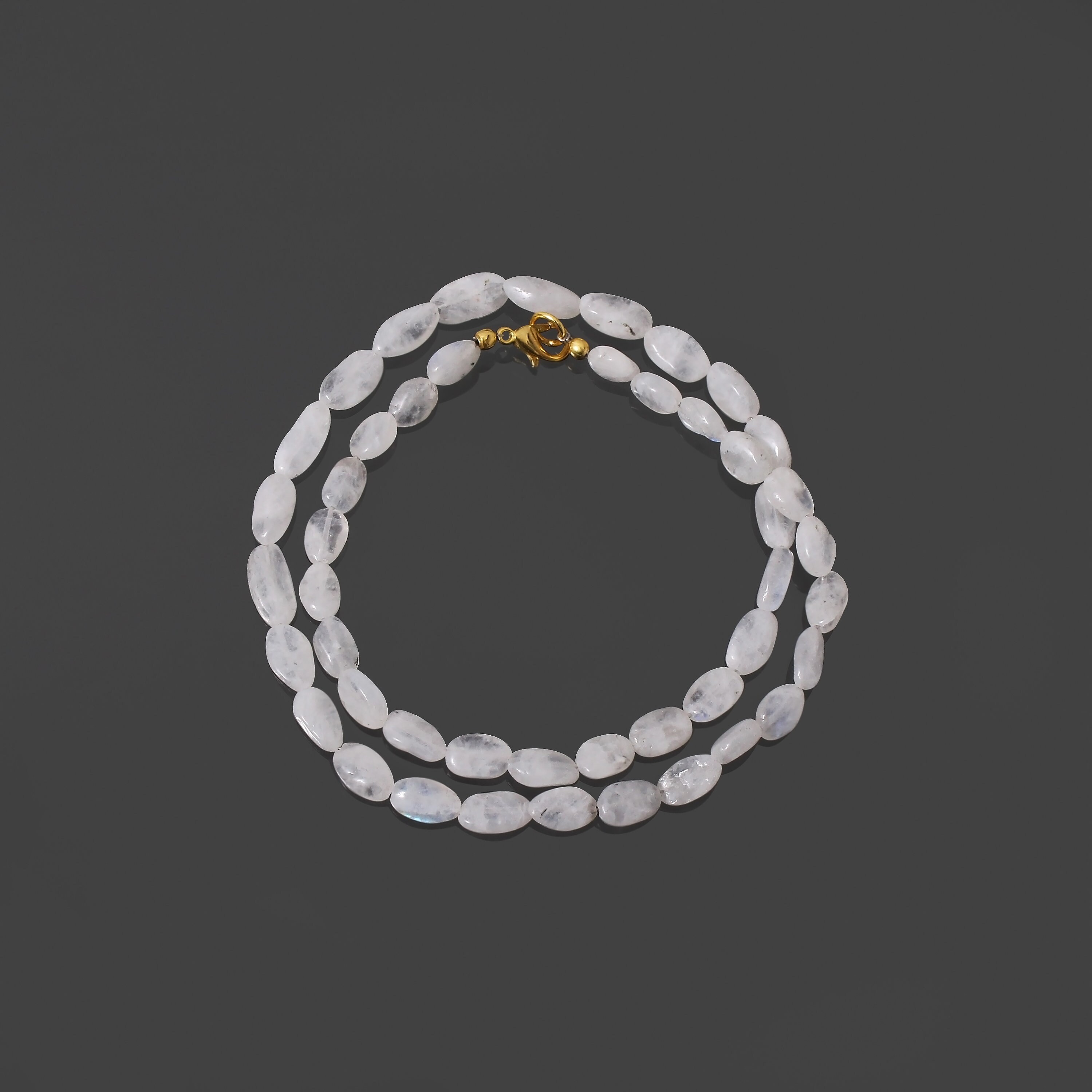 Rainbow Moonstone Beaded Necklace, Handmade Oval Tumble Beads