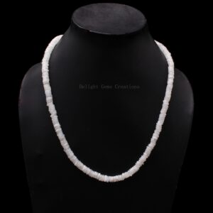 Rainbow Moonstone Beaded Necklace, White Gemstone Disc Beads, 18 Inch