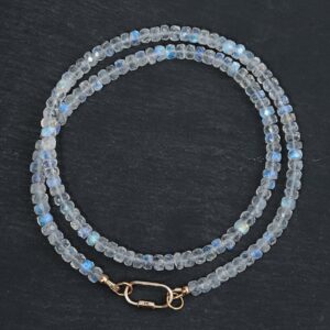 Rainbow Moonstone Necklace, Moonstone carabiner necklace, [ENMM1785] AAAA+ Moonstone beaded necklace, June birthstone, Moonstone