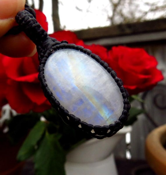 Rainbow Moonstone Necklace, Christmas Gift Ideas, For The Boho Beauty, Macrame Jewelry