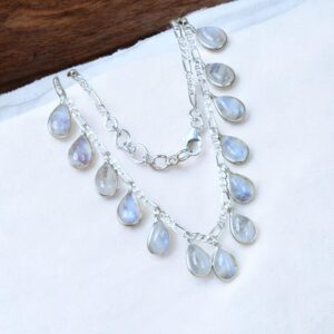 Dainty Rainbow Moonstone Necklace: 925 Sterling Silver, June Birthstone