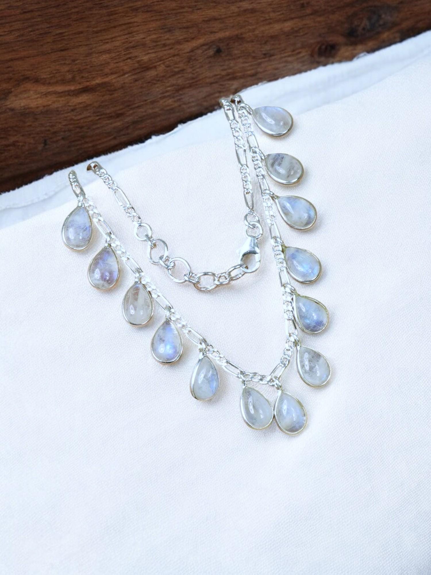 Dainty Rainbow Moonstone Necklace: 925 Sterling Silver, June Birthstone