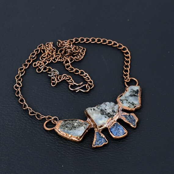 Electroformed Copper Rainbow Moonstone Necklace - Handmade Gemstone Jewelry