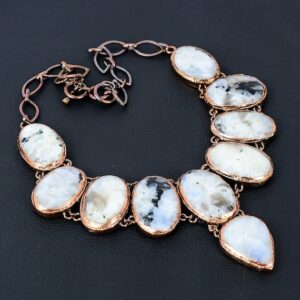 Electroformed Copper Rainbow Moonstone Necklace - Adjustable Chain