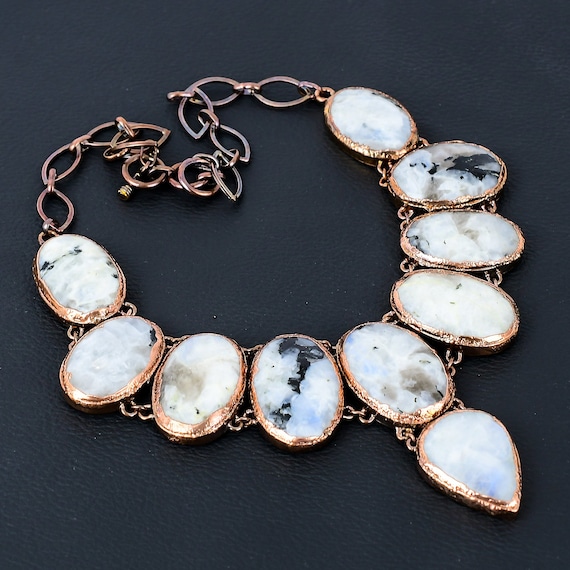 Electroformed Copper Rainbow Moonstone Necklace - Adjustable Chain