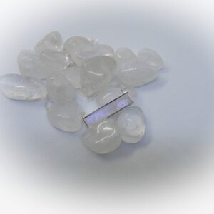 Genuine Rainbow Moonstone Necklace Sterling Silver • Moonstone Bar • Blue Flash Rainbow Moonstone • June Birthstone • Gift for Crystal Lover
