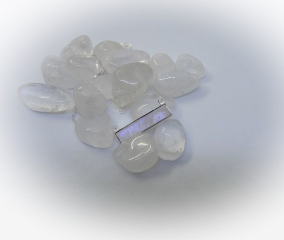 Genuine Rainbow Moonstone Necklace Sterling Silver • Moonstone Bar • Blue Flash Rainbow Moonstone • June Birthstone • Gift For Crystal Lover