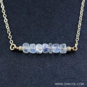Gold Rainbow Moonstone Bar Necklace, 14k Gf, June Birthstone
