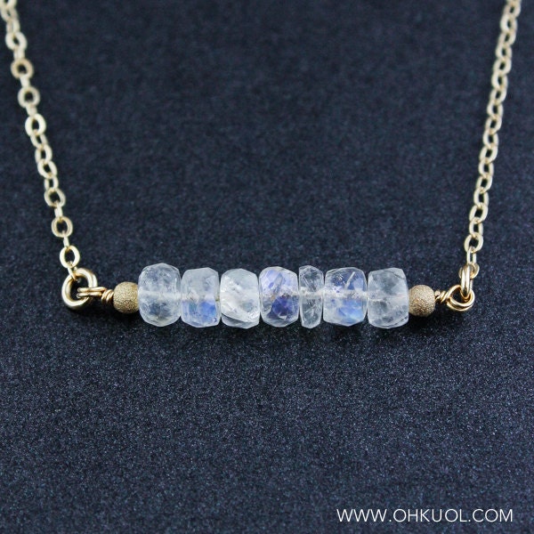 Gold Rainbow Moonstone Bar Necklace, 14k Gf, June Birthstone