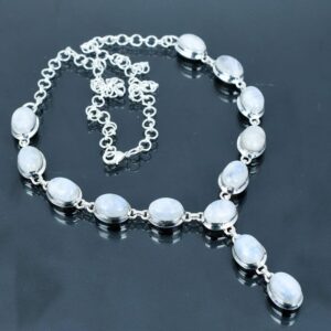 Rainbow Moonstone Necklace: Handmade 925 Sterling Silver, Adjustable Chain