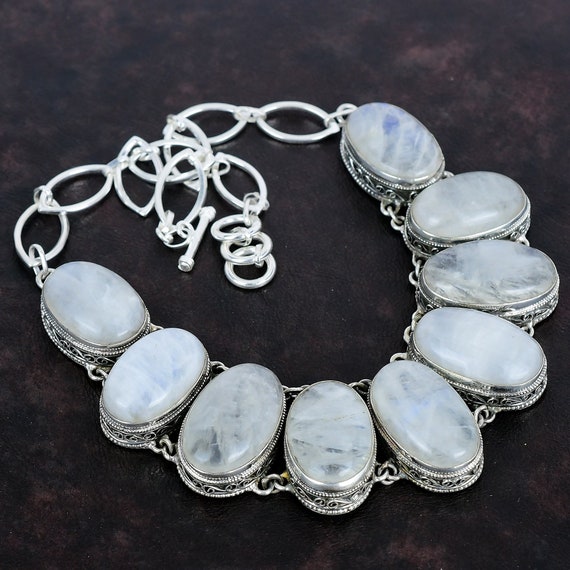 Rainbow Moonstone Necklace: Handmade 925 Sterling Silver Adjustable Chain