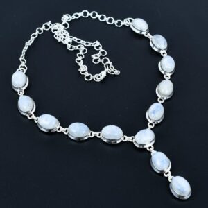 Rainbow Moonstone Necklace: Handmade 925 Sterling Silver, Adjustable Chain