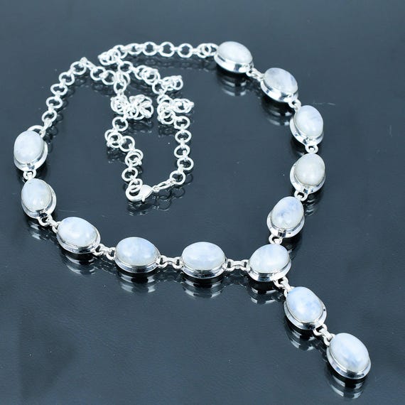Rainbow Moonstone Necklace: Handmade 925 Sterling Silver, Adjustable Chain