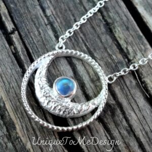 Handmade Sterling Silver Rainbow Moonstone Moon Choker Necklace