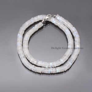 Rainbow Moonstone Heishi Necklace - Glistening White Beads, 18 Inch