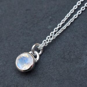 Natural Moonstone Necklace, 8 Mm Round Faceted Rainbow Moonstone Jewelry, 925 Sterling Silver Chain,