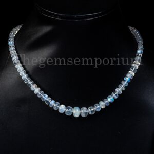 Natural Rainbow Moonstone Necklace, Smooth Rondelle Beads Necklace, Plain Moonstone Jewelry, 6-9 Mm Moonstone Necklace, Gift For Her
