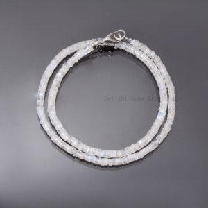 Natural White Rainbow Moonstone Beaded Necklace, 4-4.5mm Moonstone Tyre Bead Necklace, Disc Bead Necklace, Moonstone Jewelry 16-36 Inches