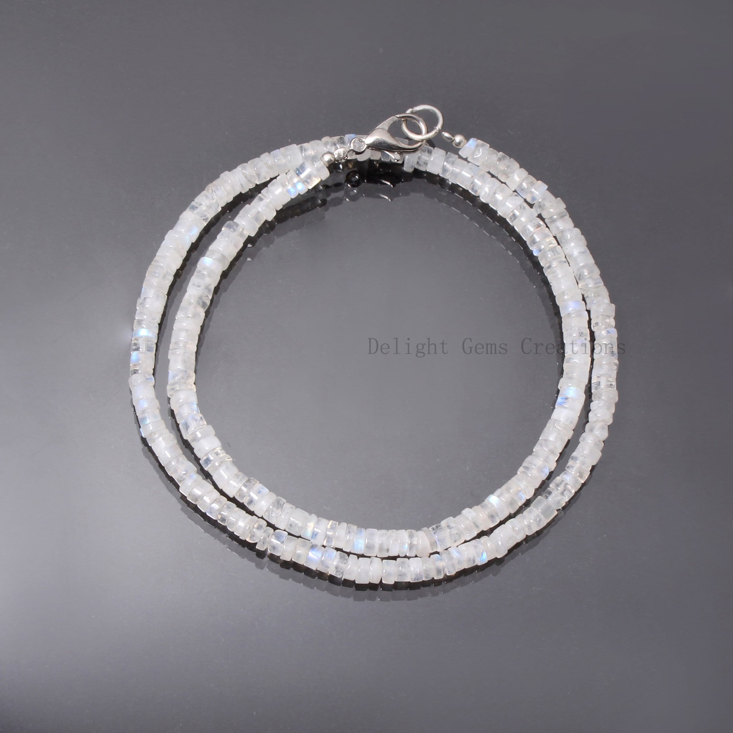 Natural White Rainbow Moonstone Beaded Necklace, 4-4.5mm Moonstone Tyre Bead Necklace, Disc Bead Necklace, Moonstone Jewelry 16-36 Inches