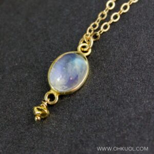 Oval Rainbow Moonstone Necklace, 14k Gold Filled Chain, Birthstone Necklace