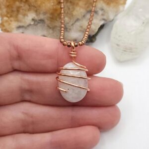 Rainbow Moonstone Oval Necklace In Copper: Intuition & Calm Crystal