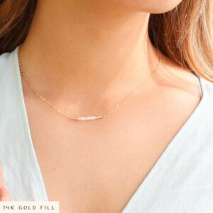 Rainbow Moonstone Semi-precious Gemstone Beaded Bar Necklace. Tiny Sparkle Bead Necklace. Real Genuine June Birthstone Necklace Gift For Her