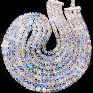 Sparkling~aaaa++ White Rainbow Moonstone Faceted Rondelle Beads 4 Layer Beaded Necklace Blue Rainbow Moonstone 4-6m Gemstone Beads Necklace