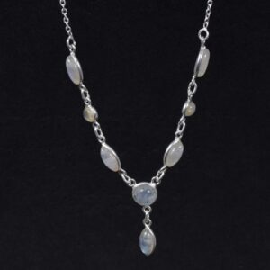 Rainbow Moonstone Sterling Silver Necklace: Multi-shape Gemstone, Handmade