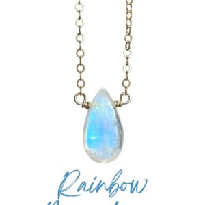 Rainbow Moonstone Teardrop Necklace: June Birthstone, Sterling Silver