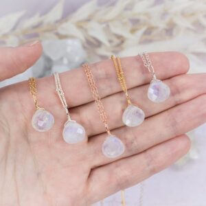 Tiny Moonstone Necklace. June Birthstone Necklace Gift For Women. Gemstone Necklace Gift For Girlfriend. Rainbow Moonstone Crystal Necklace.