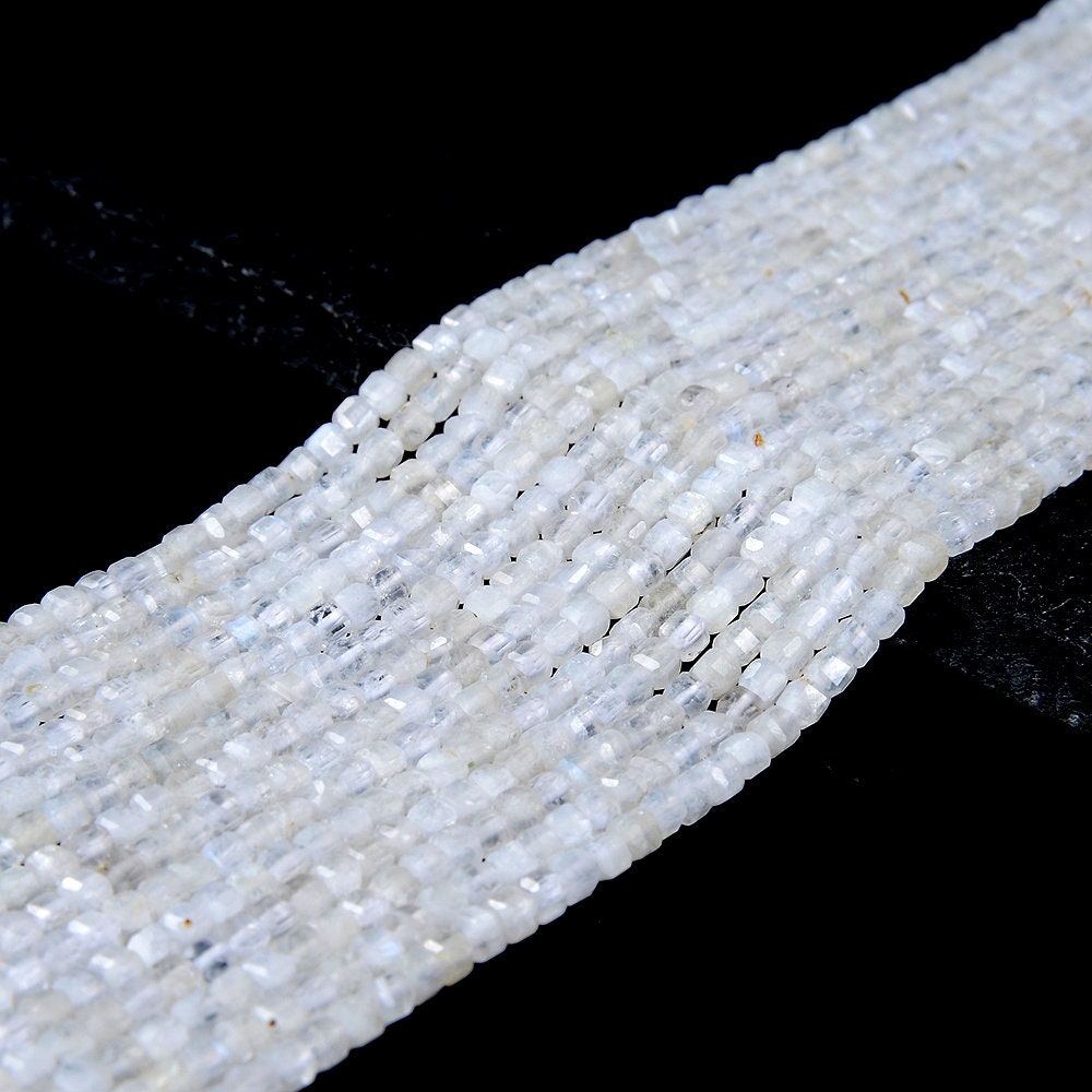 3mm Rainbow Moonstone Gemstone Natural African Grade Aaa Micro Faceted Diamond Cut Cube Beads 15 Inch Full Strand (80016845-p68)