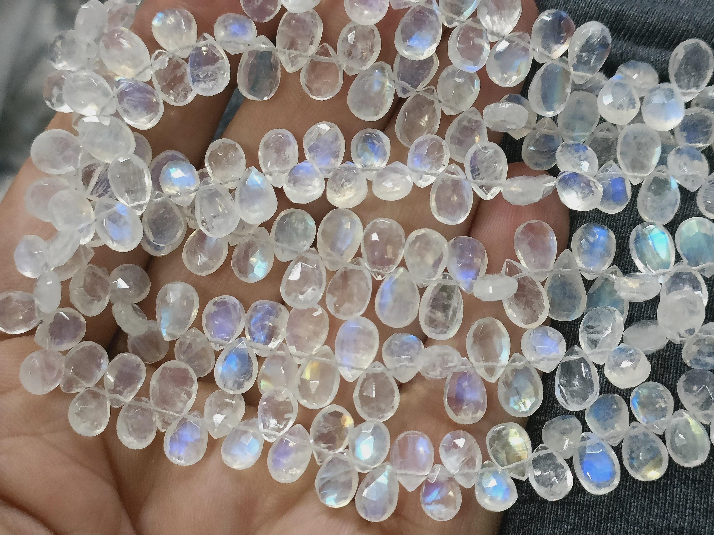 7 Inch Strand,blue Flash Rainbow Moonstone Faceted Pear Shape Briolettes,size 8-10mm Approx