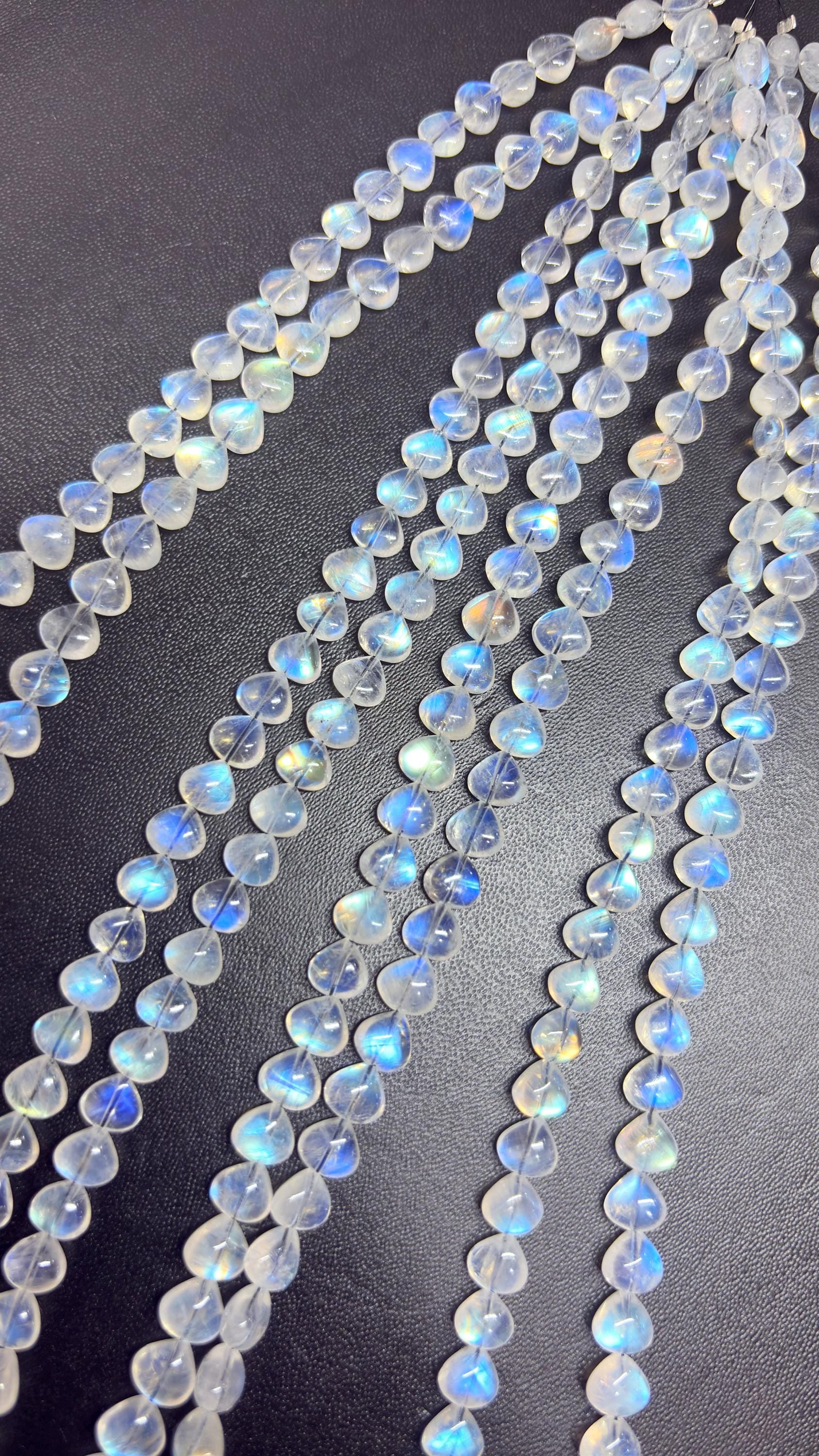 8 Inches Strand,blue Flash Rainbow Moonstone Smooth Heart Shape Briolettes,size 5-5.5mm Approx