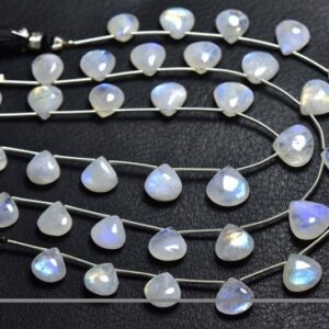 Beautiful Rainbow Moonstone Heart Beads - 8 Inches - Natural Smooth Rainbow Moonstone Blue Flashes Briolettes Strand - Size 9 - 11 #877