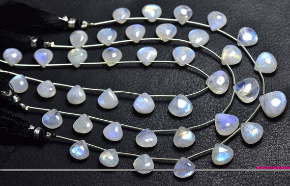 Beautiful Rainbow Moonstone Heart Beads - 8 Inches - Natural Smooth Rainbow Moonstone Blue Flashes Briolettes Strand - Size 9 - 11 #877