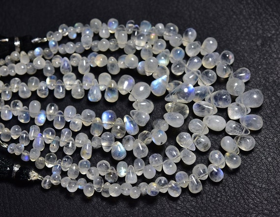 Beautiful Rainbow Moonstone Teardrop Beads - 7 Inches - Natural Smooth Rainbow Moonstone Tear Drop Briolettes - Size Is 4x5mm To 5x9mm #2269