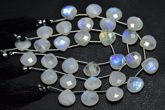 Big Rainbow Moonstone Heart Beads - 7 Inches - Natural Faceted Rainbow Moonstone Heart Briolettes - Size Is 15 Mm #1675
