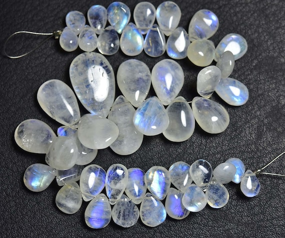 Big Rainbow Moonstone - 7 Inches Natural Beautiful Smooth Blue Flashes Rainbow Moonstone Pear Briolettes - Size Is 7x9- 11x17 Mm #1303