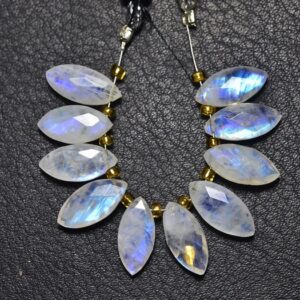 Blue Flashes Rainbow Moonstone Marquise Beads -10 Pcs- Natural Faceted Rainbow Moonstone Marquise Briolettes - Size is 6x13 mm#2025