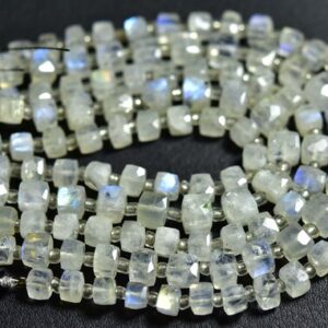 Blue Fire Rainbow Moonstone Cube Beads - 7 Inches - Natural Faceted Moonstone Cube Box Shape Briolettes - Size Is 5 Mm #1099 Blue Fire Rainbow Moonstone Cube Beads - 7 Inches - Natural Faceted Moonstone Cube Box Shape Briolettes - Size Is 5 Mm #1099