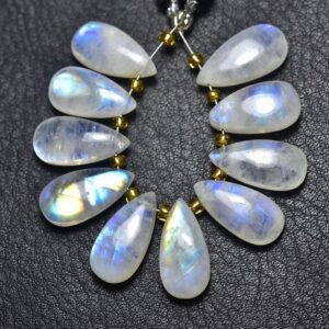 Blue Flashes Rainbow Moonstone Pear Beads - 10 Pcs - Natural Beautiful Smoth Rainbow Moonstone Briolettes - Size is 7x15 mm #1855
