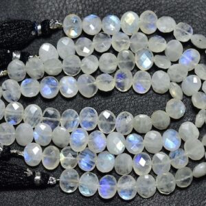 Blue Fire Rainbow Moonstone Briolette Beads - 7.5 Inches - Natural Faceted Rainbow Moonstone Oval Briolettes Strand - Size Is 8x10 Mm #172 Blue Fire Rainbow Moonstone Briolette Beads - 7.5 Inches - Natural Faceted Rainbow Moonstone Oval Briolettes Strand - Size Is 8x10 Mm #172