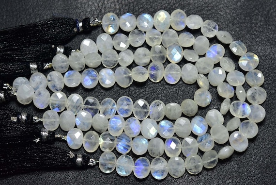 Blue Fire Rainbow Moonstone Briolette Beads - 7.5 Inches - Natural Faceted Rainbow Moonstone Oval Briolettes Strand - Size Is 8x10 Mm #172