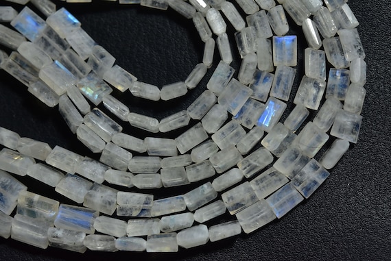 Blue Fire Rainbow Moonstone Chiclets Beads - 9.5 Inches - Natural Faceted Rainbow Moonstone Fancy Briolettes - Size Is 6x4 - 9x7 Mm #1941