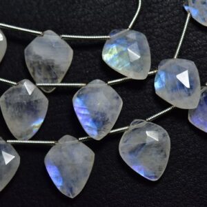 Blue Fire Rainbow Moonstone Briolette Beads - 6.5 Inches - Natural Faceted Rainbow Moonstone Fancy Briolettes - Size Is 12x15- 12x16mm #2182 Blue Fire Rainbow Moonstone Briolette Beads - 6.5 Inches - Natural Faceted Rainbow Moonstone Fancy Briolettes - Size Is 12x15- 12x16mm #2182