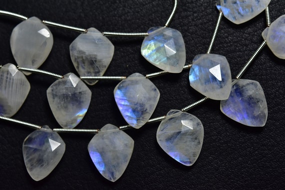 Blue Fire Rainbow Moonstone Briolette Beads - 6.5 Inches - Natural Faceted Rainbow Moonstone Fancy Briolettes - Size Is 12x15- 12x16mm #2182