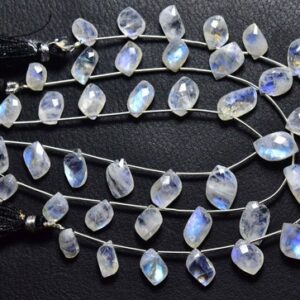 Blue Fire Rainbow Moonstone Fancy Beads - 8 Inches - Natural Beautiful Faceted Rainbow Mango Briolettes Strand - Size 6x9 - 9x14mm #619