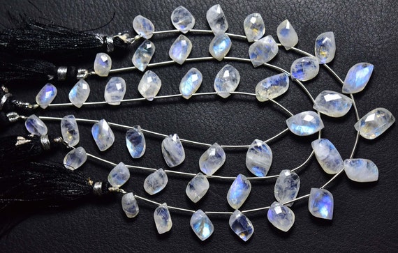 Blue Fire Rainbow Moonstone Fancy Beads - 8 Inches - Natural Beautiful Faceted Rainbow Mango Briolettes Strand - Size 6x9 - 9x14mm #619